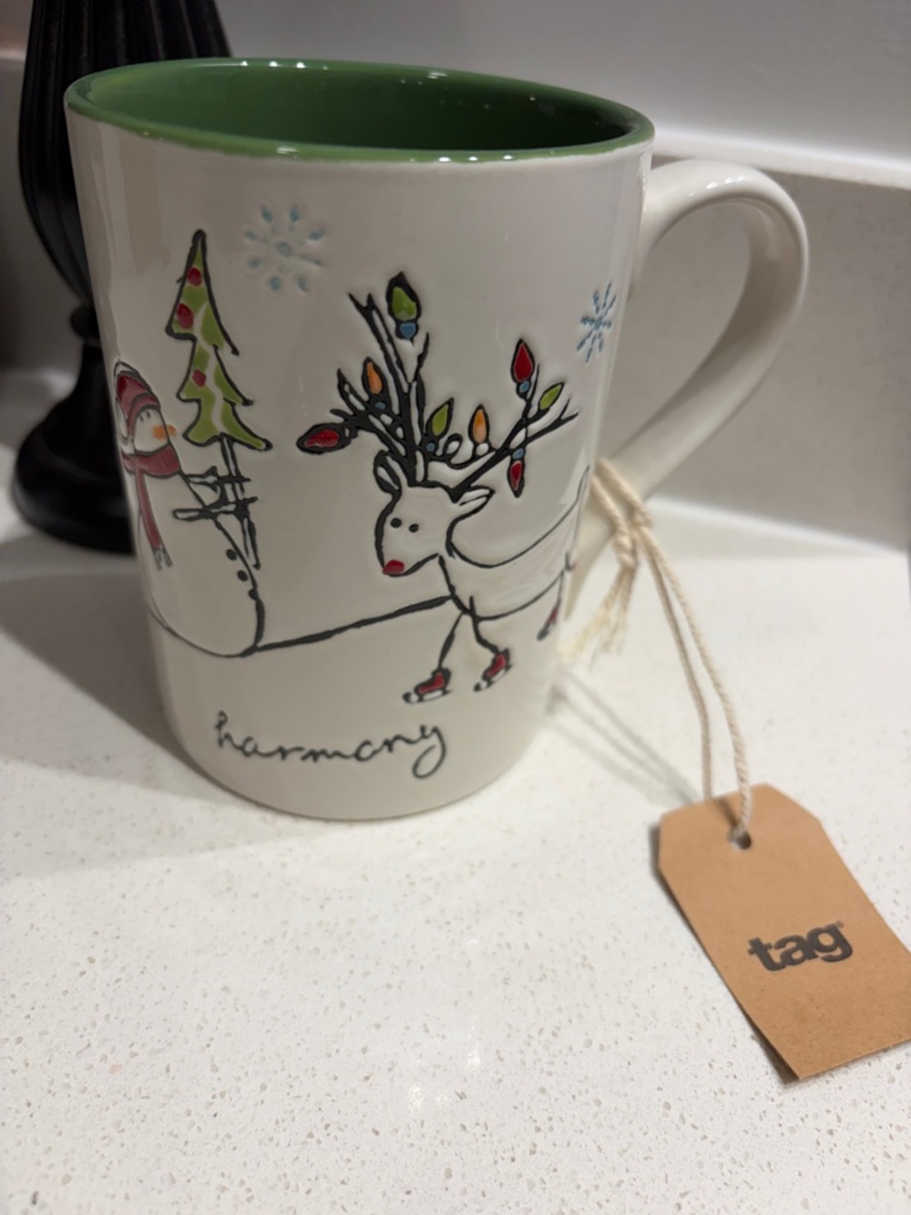Holiday Reindeer & Snowman Ceramic Mug - Green Interior